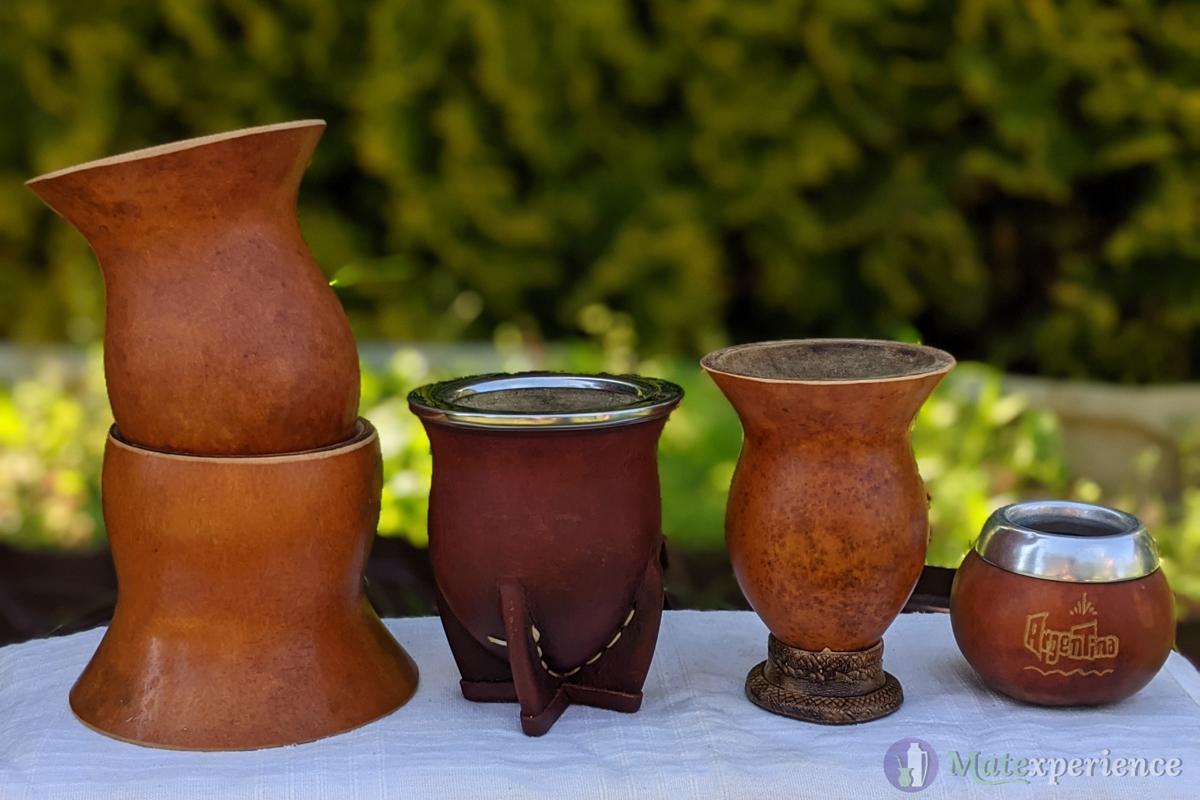 Ceramic Yerba Mate Gourd With Emboss Calabash Pattern Brown With Straw 